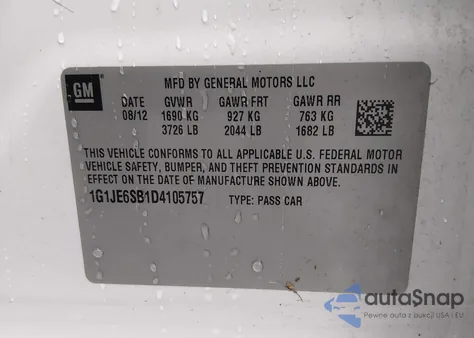 2013 Chevrolet Sonic Ltz Auto from USA, damaged, VIN 1G1JE6SB1D4105757